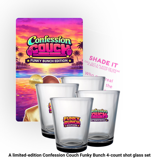 Confession Couch Funky Bunch Edition Game + Collectors Shot Glass Bundle (Limited Edition)